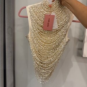 Cult Gaia Pearl Embellished Cream Blouse